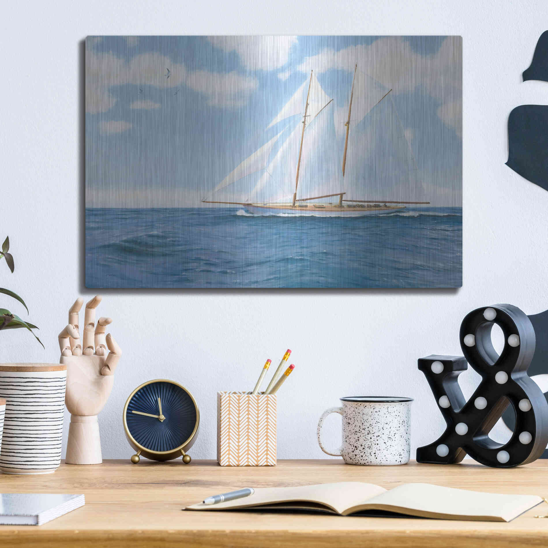 Luxe Metal Art 'Majestic Sailboat' by James Wiens, Metal Wall Art,16x12