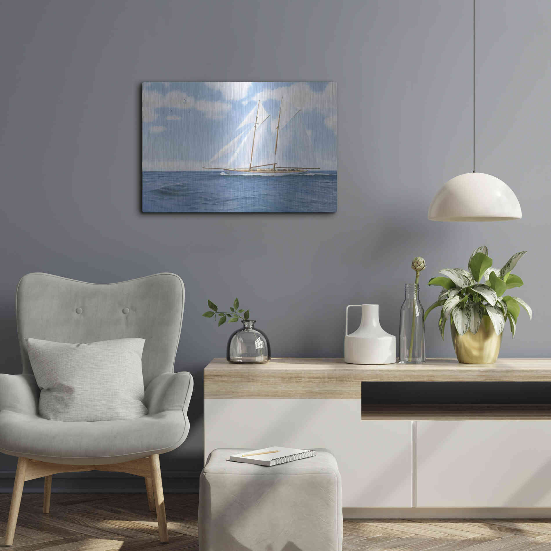 Luxe Metal Art 'Majestic Sailboat' by James Wiens, Metal Wall Art,24x16