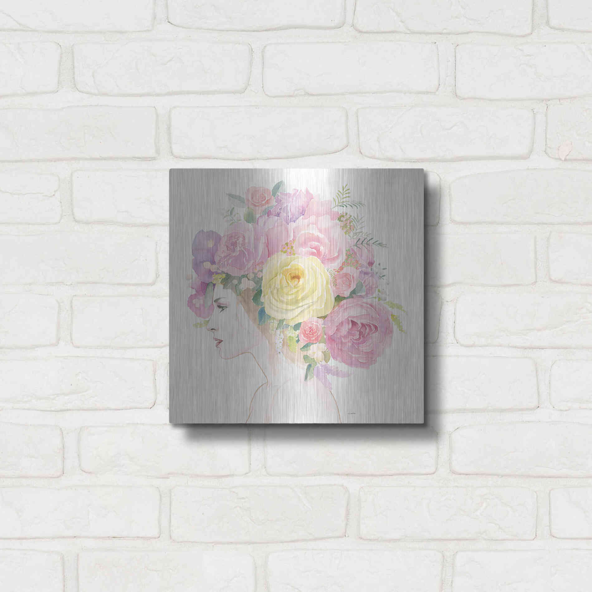 Luxe Metal Art 'Flowers in her Hair' by James Wiens, Metal Wall Art,12x12