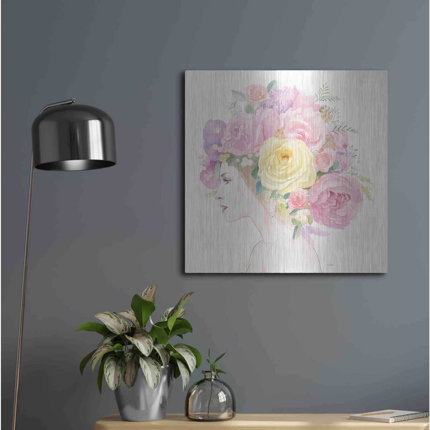 Luxe Metal Art 'Flowers in her Hair' by James Wiens, Metal Wall Art,24x24