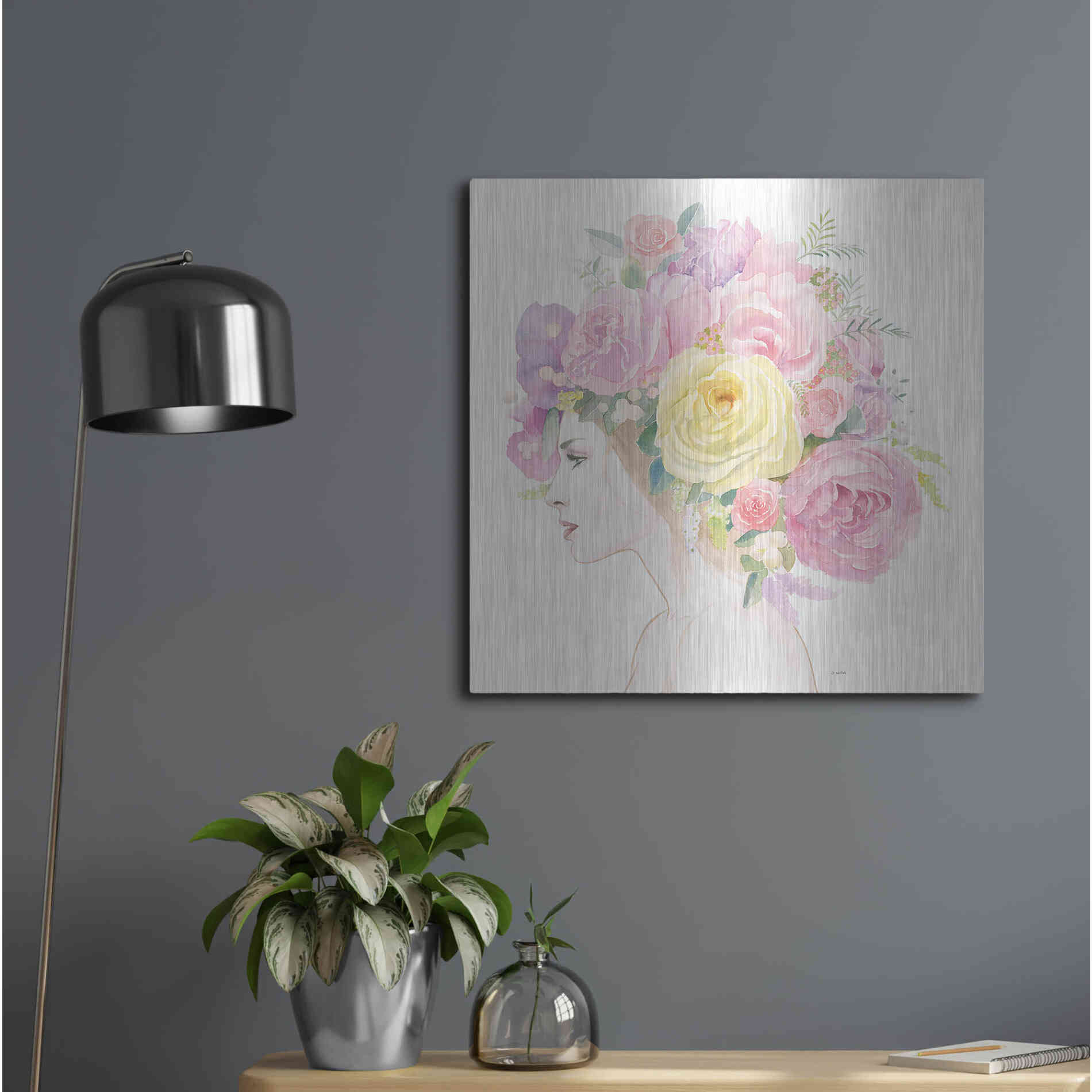 Luxe Metal Art 'Flowers in her Hair' by James Wiens, Metal Wall Art,24x24