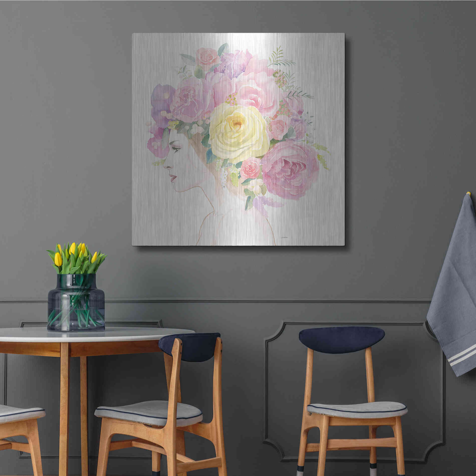 Luxe Metal Art 'Flowers in her Hair' by James Wiens, Metal Wall Art,36x36