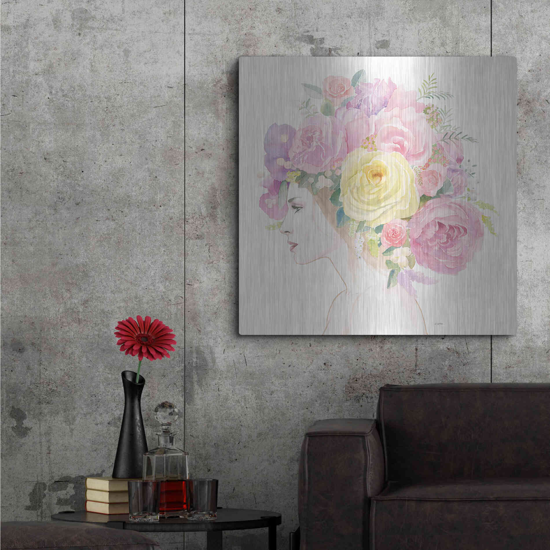 Luxe Metal Art 'Flowers in her Hair' by James Wiens, Metal Wall Art,36x36