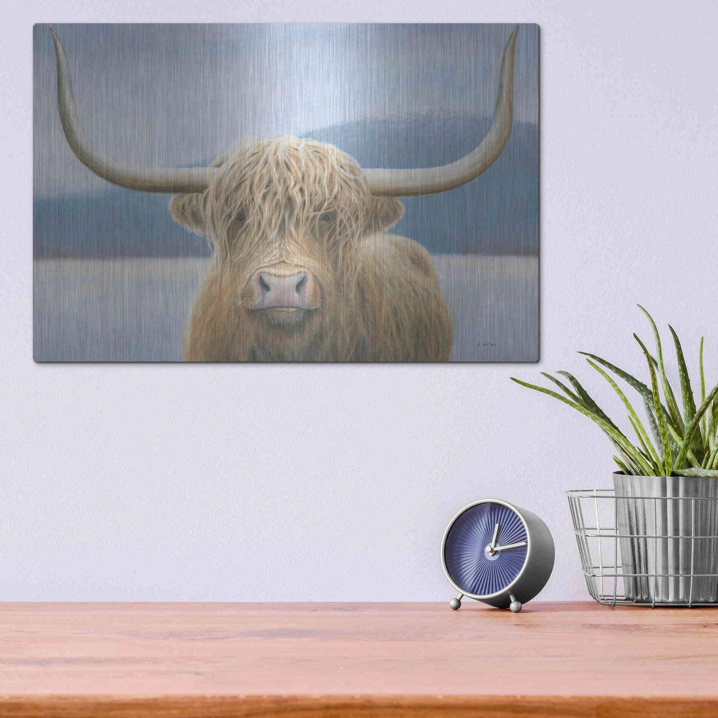 Luxe Metal Art 'Highland Cow' by James Wiens, Metal Wall Art,16x12