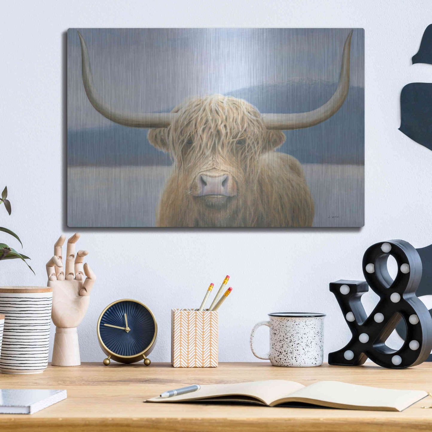 Luxe Metal Art 'Highland Cow' by James Wiens, Metal Wall Art,16x12