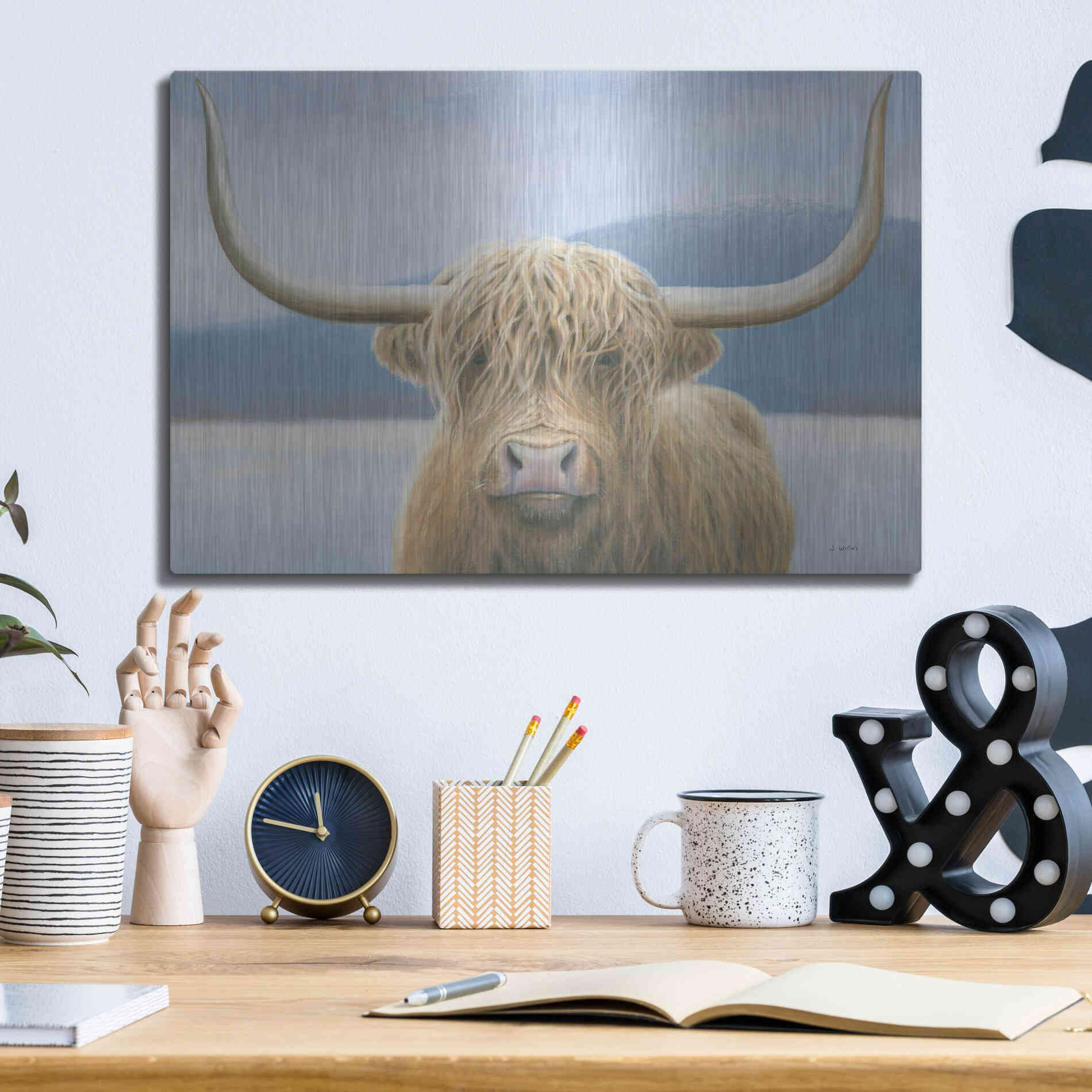 Luxe Metal Art 'Highland Cow' by James Wiens, Metal Wall Art,16x12