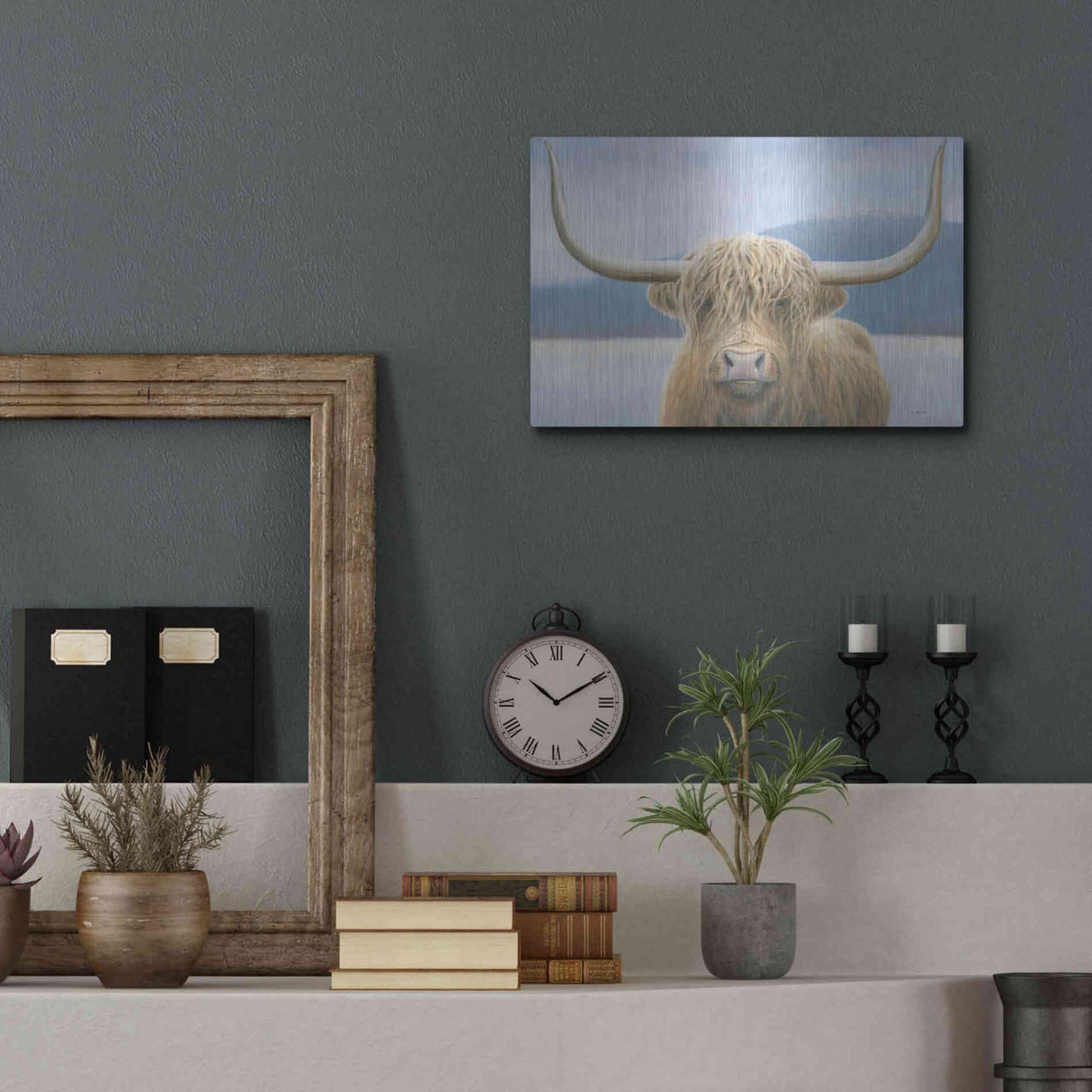 Luxe Metal Art 'Highland Cow' by James Wiens, Metal Wall Art,16x12