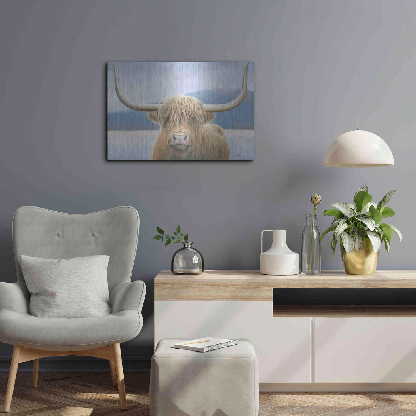 Luxe Metal Art 'Highland Cow' by James Wiens, Metal Wall Art,24x16