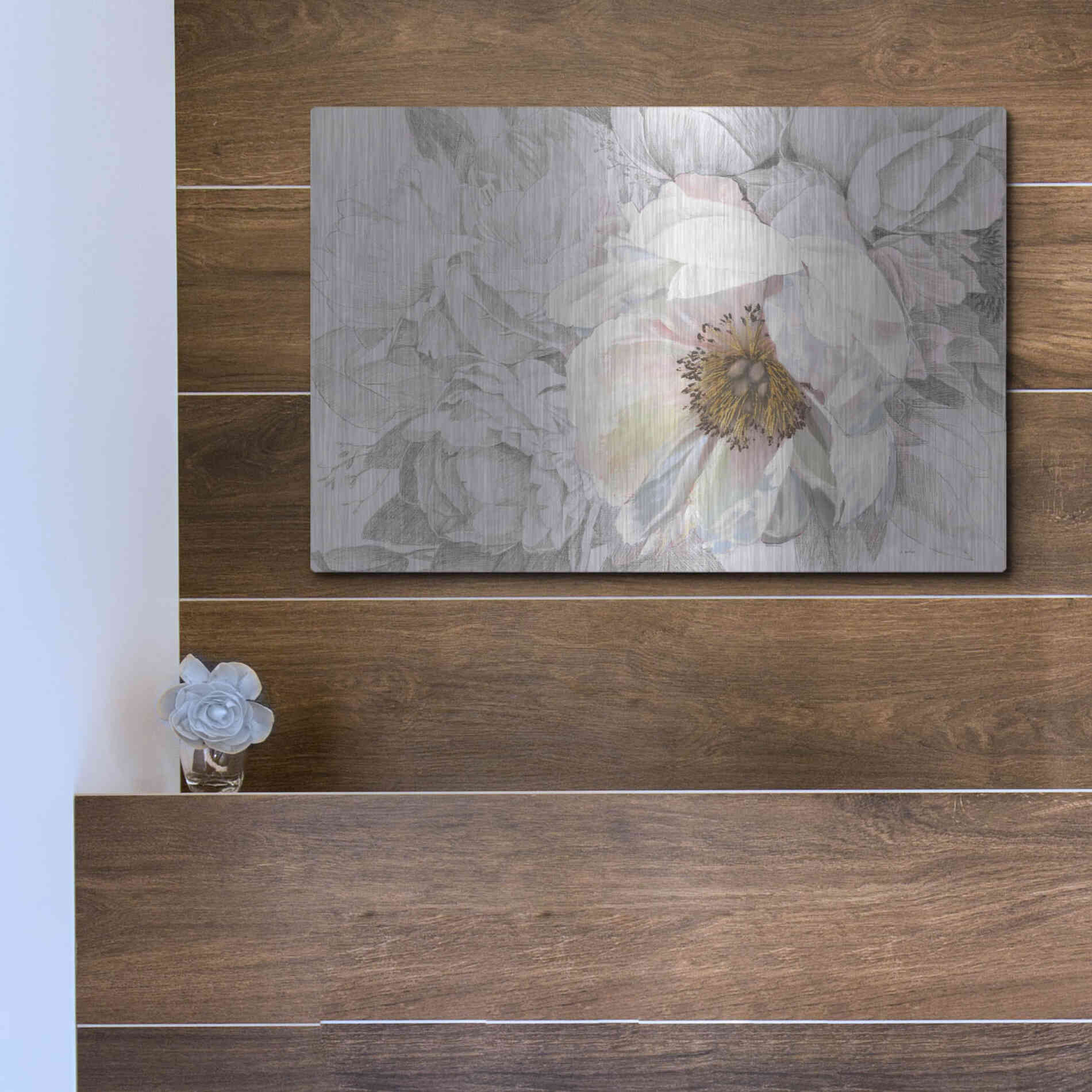 Luxe Metal Art 'Blooming Sketch' by James Wiens, Metal Wall Art,16x12