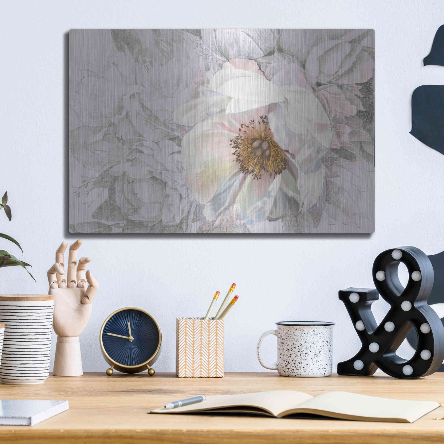 Luxe Metal Art 'Blooming Sketch' by James Wiens, Metal Wall Art,16x12