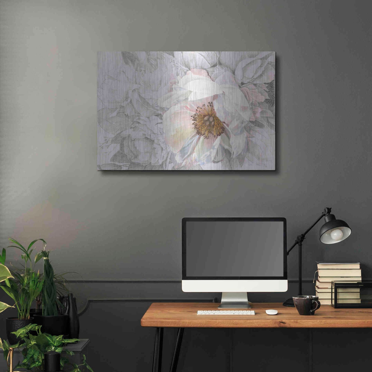 Luxe Metal Art 'Blooming Sketch' by James Wiens, Metal Wall Art,36x24