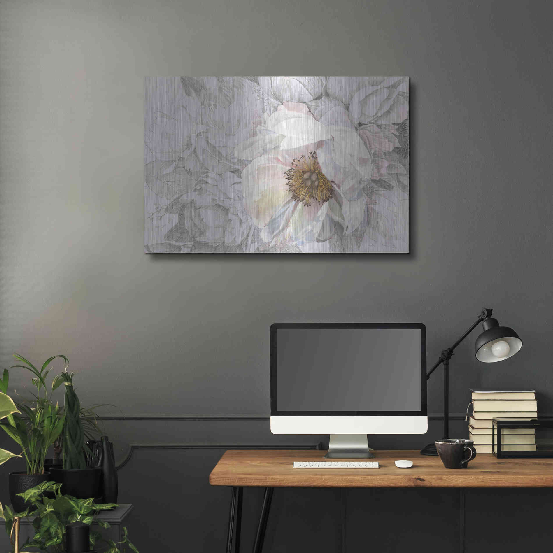 Luxe Metal Art 'Blooming Sketch' by James Wiens, Metal Wall Art,36x24