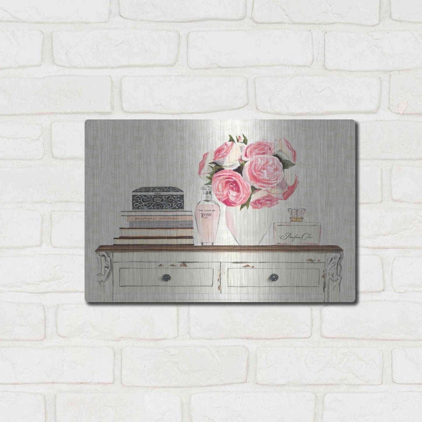 Luxe Metal Art 'Parfum Chic I' by Marco Fabiano, Metal Wall Art,16x12