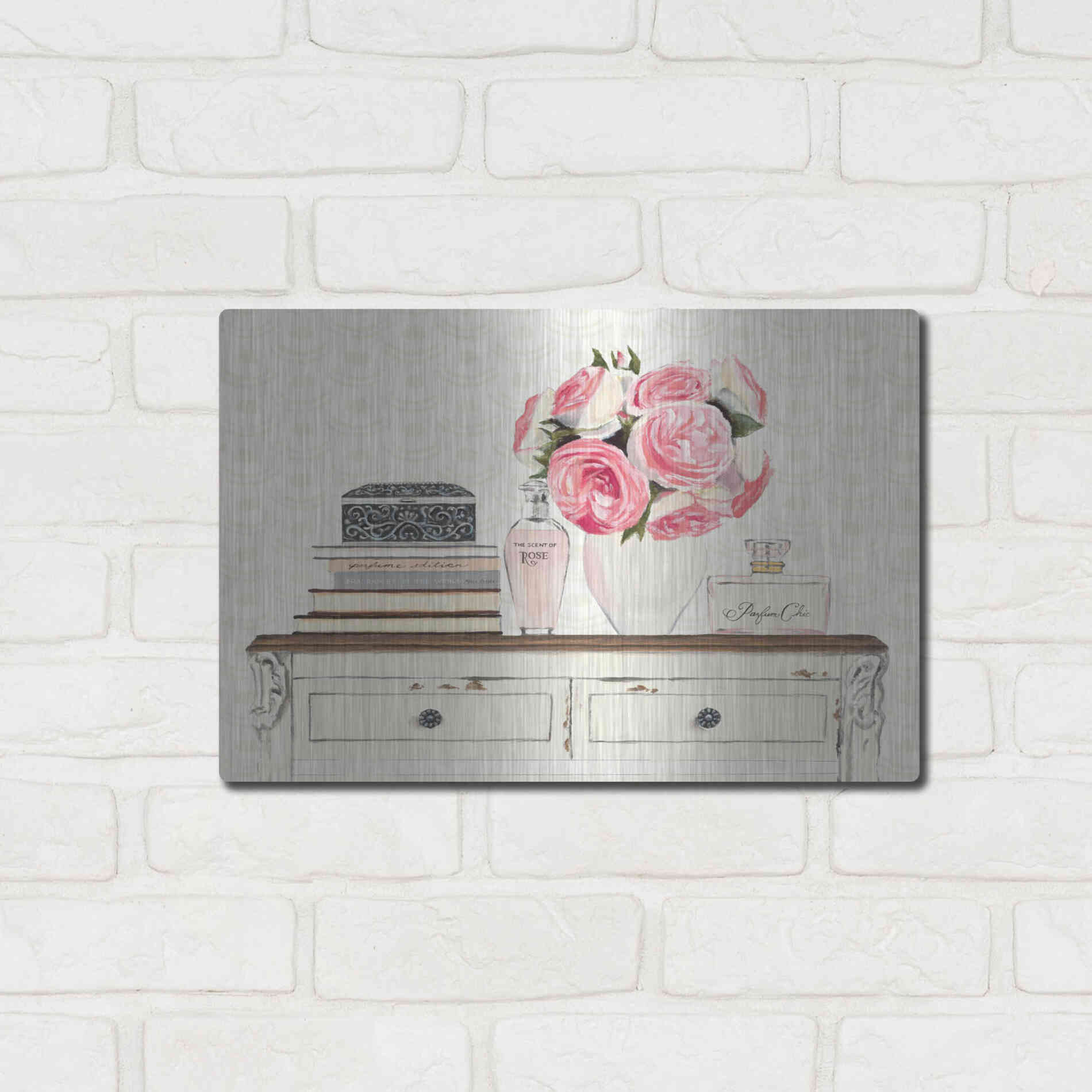 Luxe Metal Art 'Parfum Chic I' by Marco Fabiano, Metal Wall Art,16x12