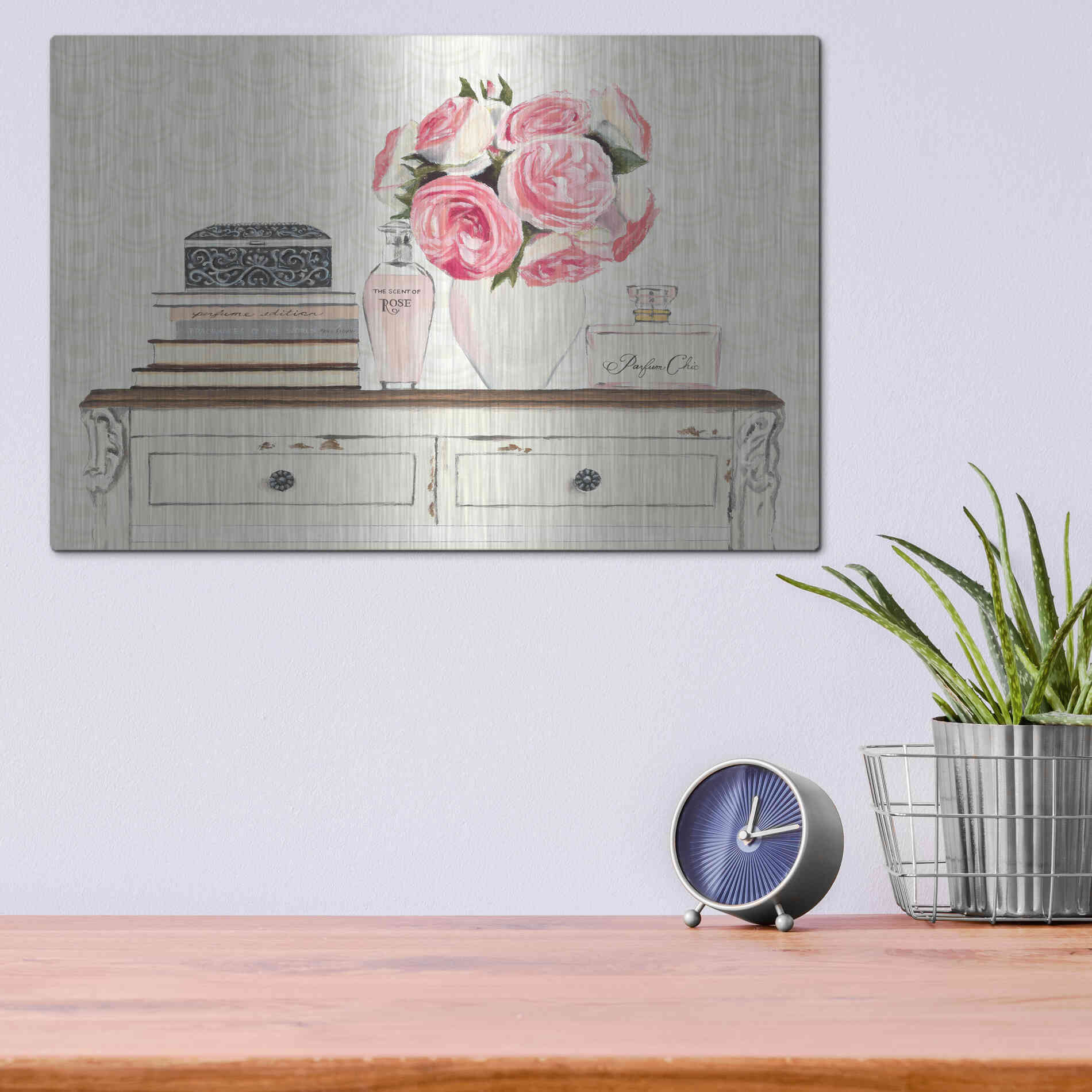 Luxe Metal Art 'Parfum Chic I' by Marco Fabiano, Metal Wall Art,16x12