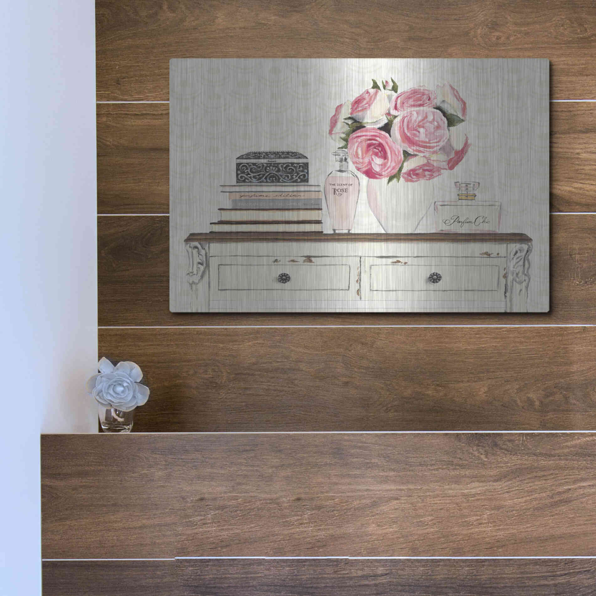 Luxe Metal Art 'Parfum Chic I' by Marco Fabiano, Metal Wall Art,16x12