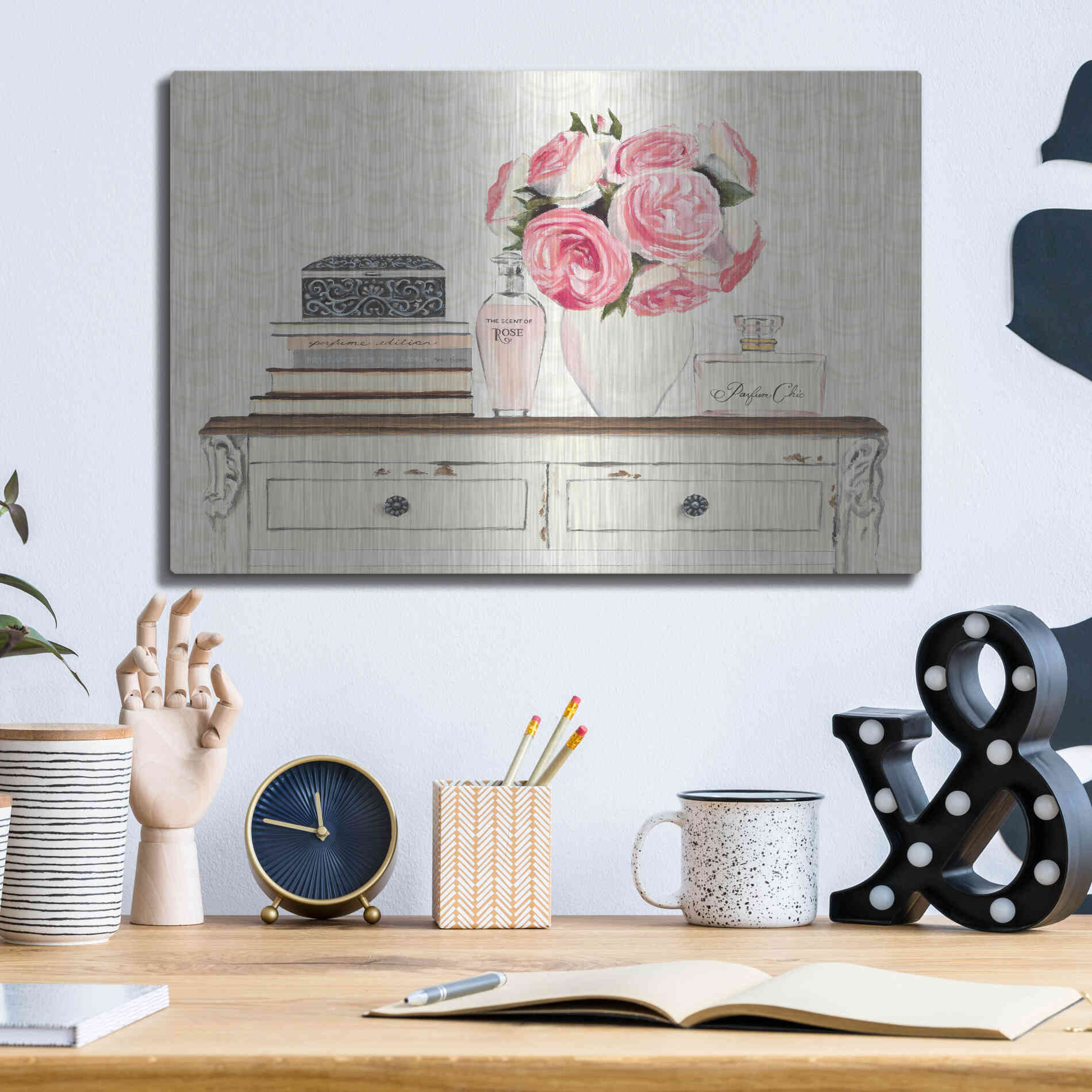 Luxe Metal Art 'Parfum Chic I' by Marco Fabiano, Metal Wall Art,16x12