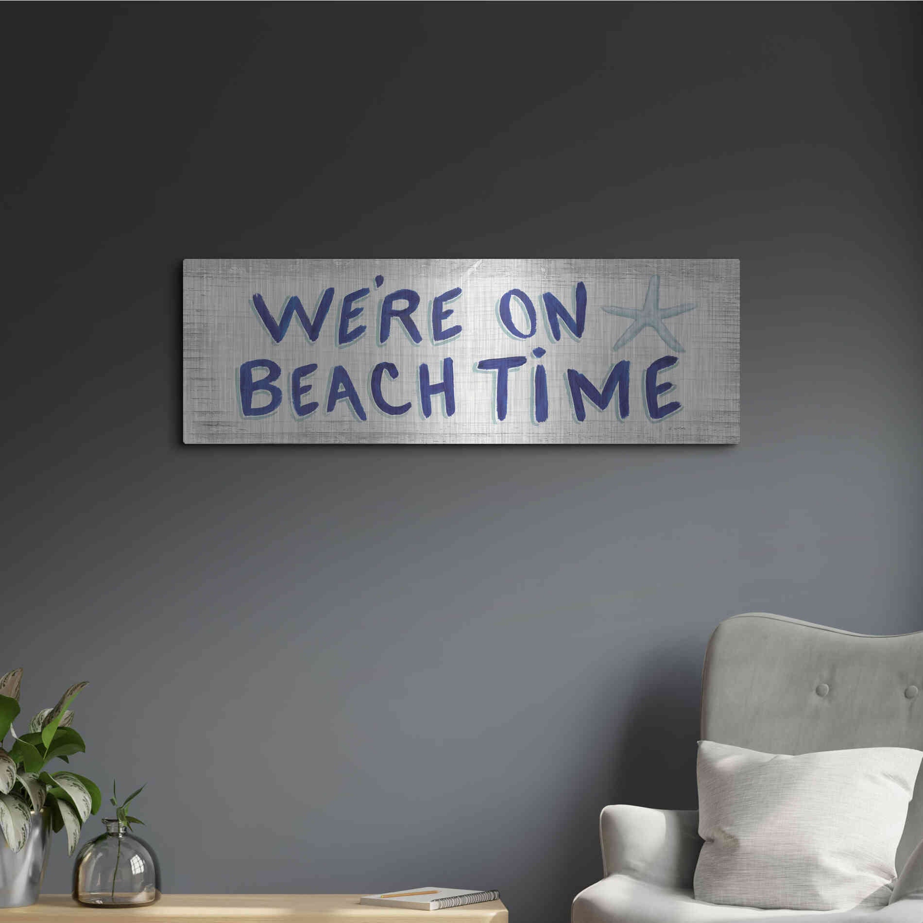 Luxe Metal Art 'Beach Time VI' by James Wiens, Metal Wall Art,36x12