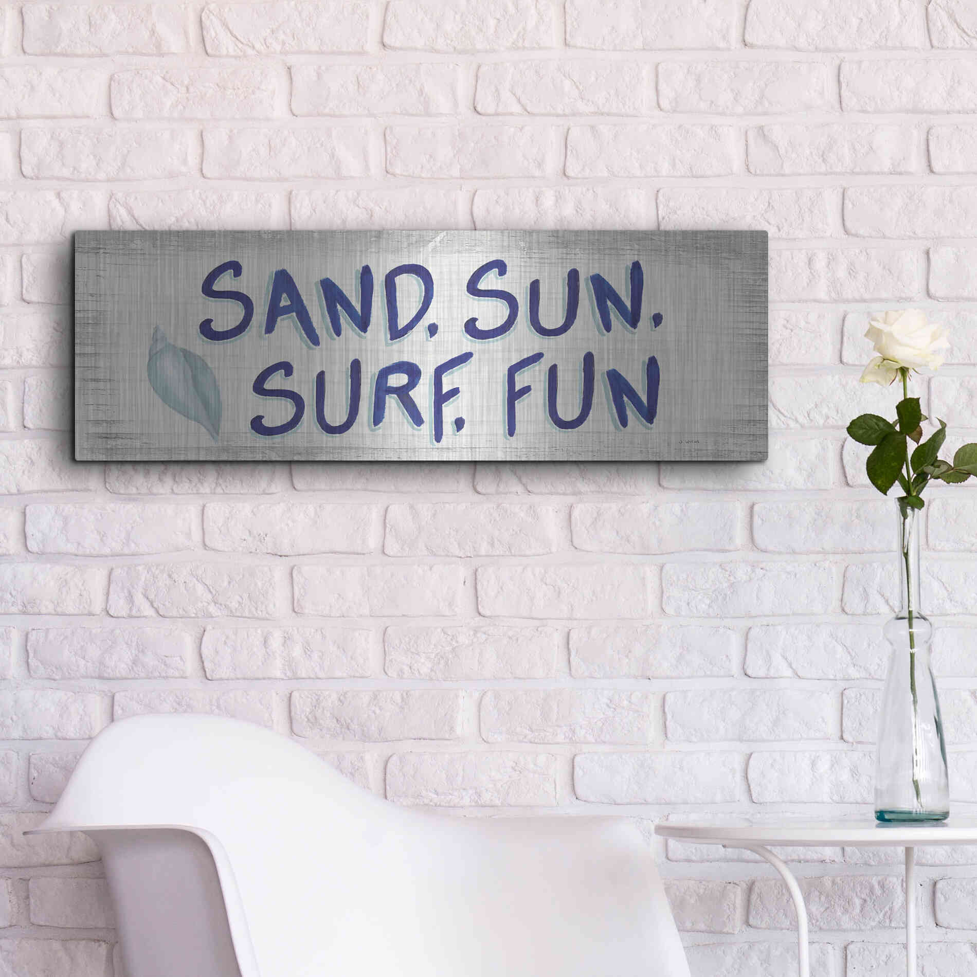 Luxe Metal Art 'Beach Time VIII' by James Wiens, Metal Wall Art,36x12
