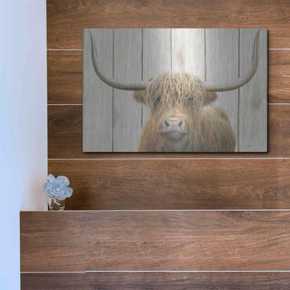 Luxe Metal Art 'Highland Cow Shiplap' by James Wiens, Metal Wall Art,16x12