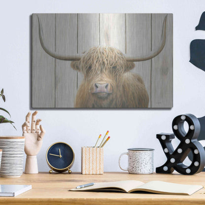 Luxe Metal Art 'Highland Cow Shiplap' by James Wiens, Metal Wall Art,16x12