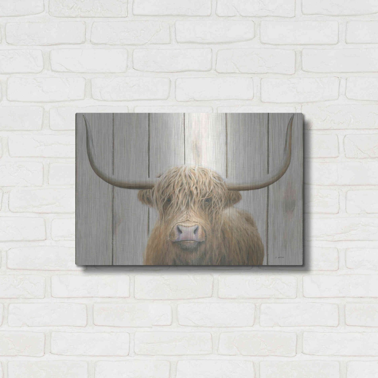 Luxe Metal Art 'Highland Cow Shiplap' by James Wiens, Metal Wall Art,24x16