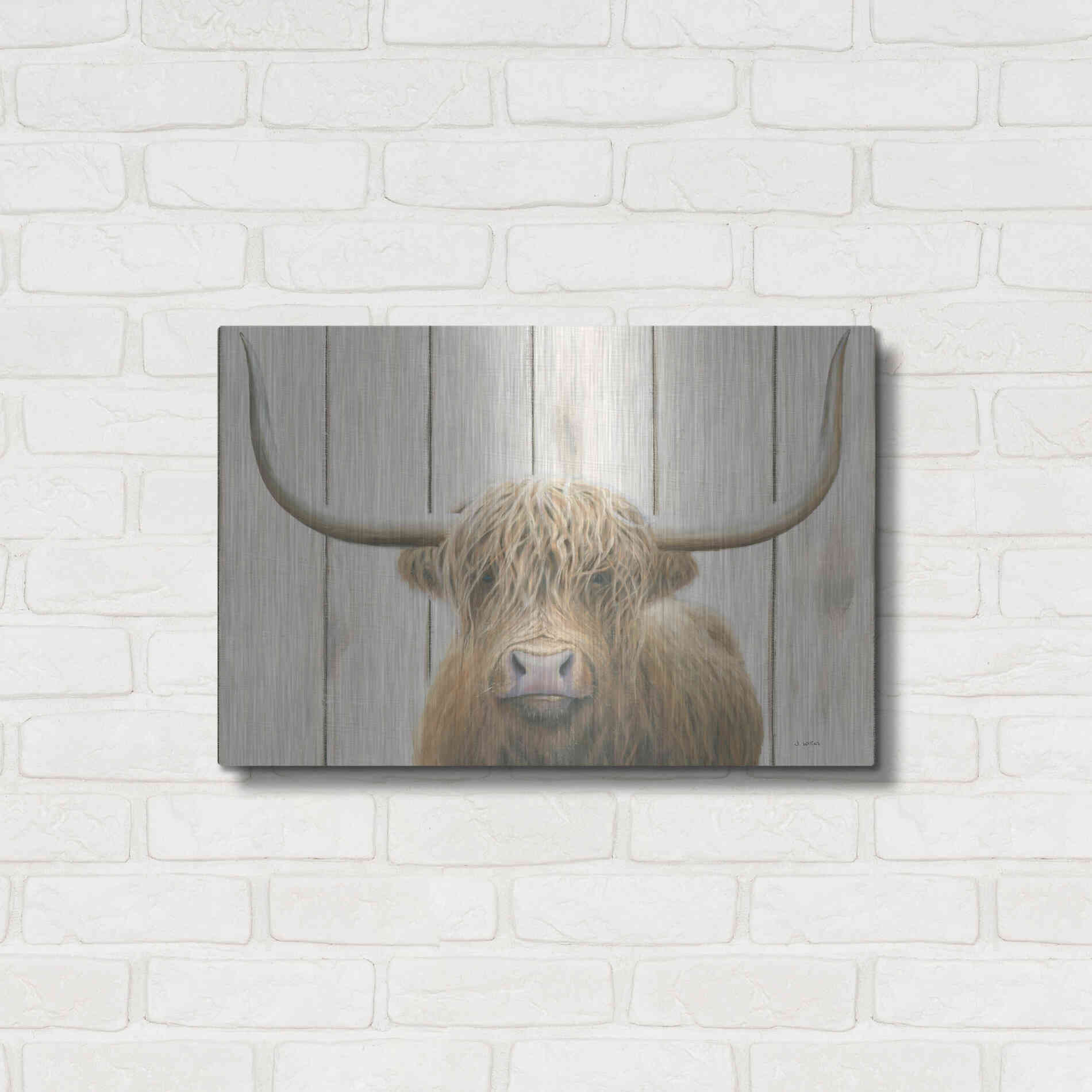 Luxe Metal Art 'Highland Cow Shiplap' by James Wiens, Metal Wall Art,24x16