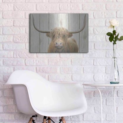 Luxe Metal Art 'Highland Cow Shiplap' by James Wiens, Metal Wall Art,24x16