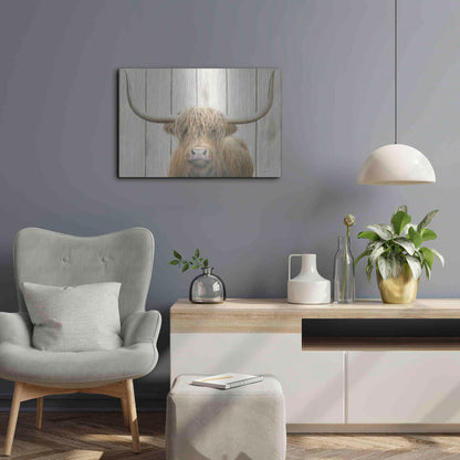 Luxe Metal Art 'Highland Cow Shiplap' by James Wiens, Metal Wall Art,24x16