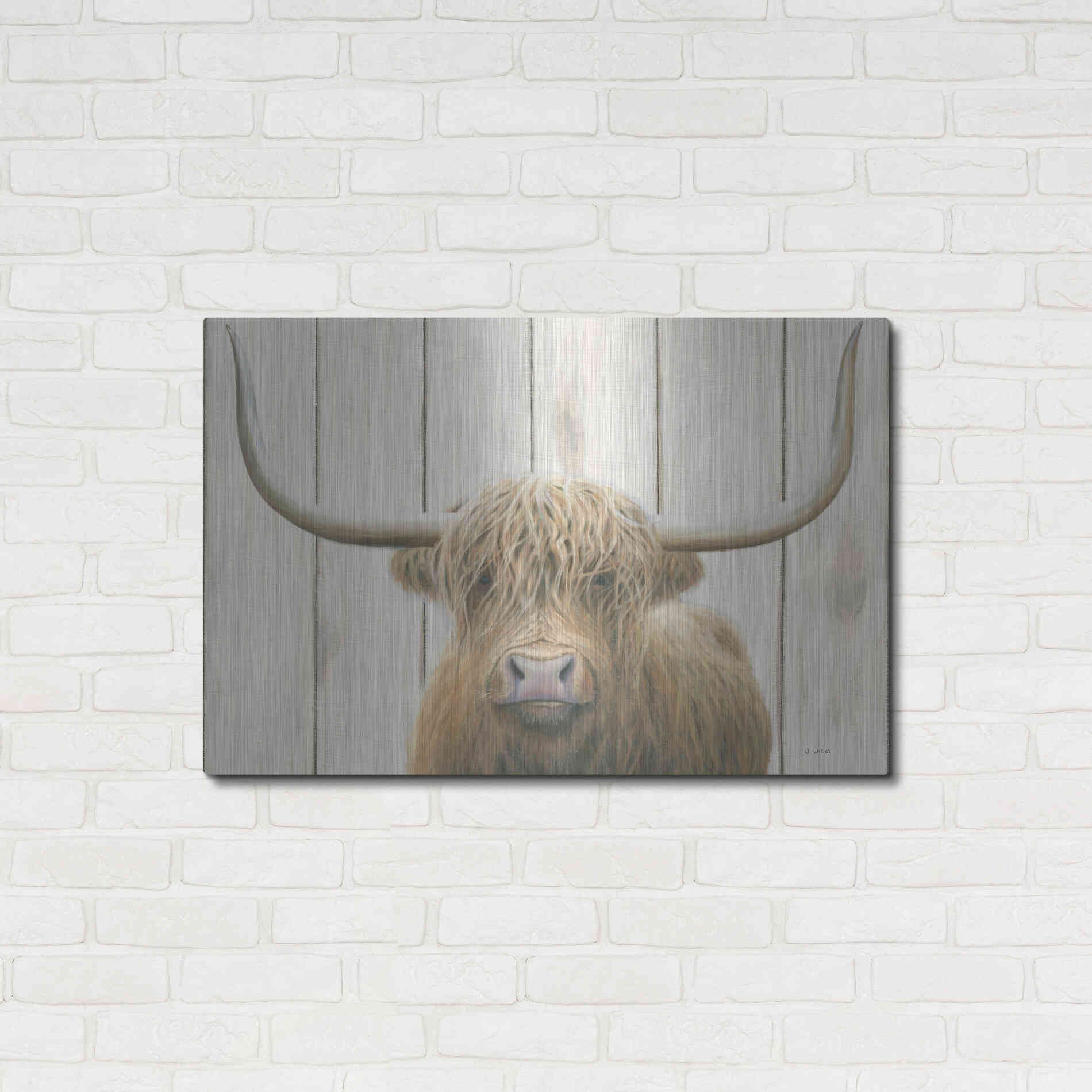 Luxe Metal Art 'Highland Cow Shiplap' by James Wiens, Metal Wall Art,36x24
