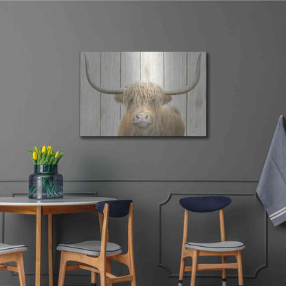 Luxe Metal Art 'Highland Cow Shiplap' by James Wiens, Metal Wall Art,36x24