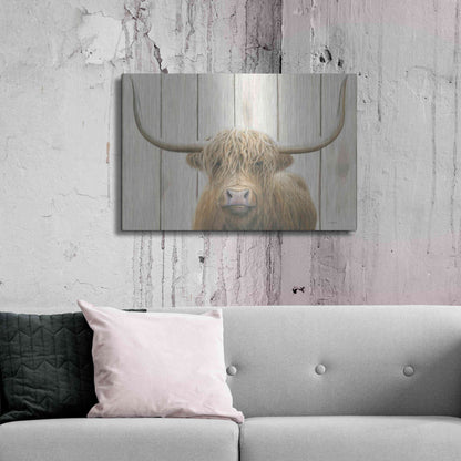 Luxe Metal Art 'Highland Cow Shiplap' by James Wiens, Metal Wall Art,36x24