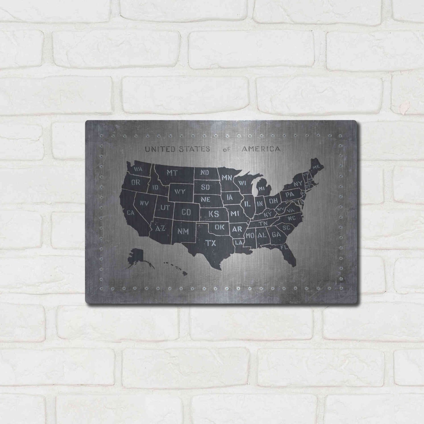 Luxe Metal Art 'Riveting USA Map' by James Wiens, Metal Wall Art,16x12