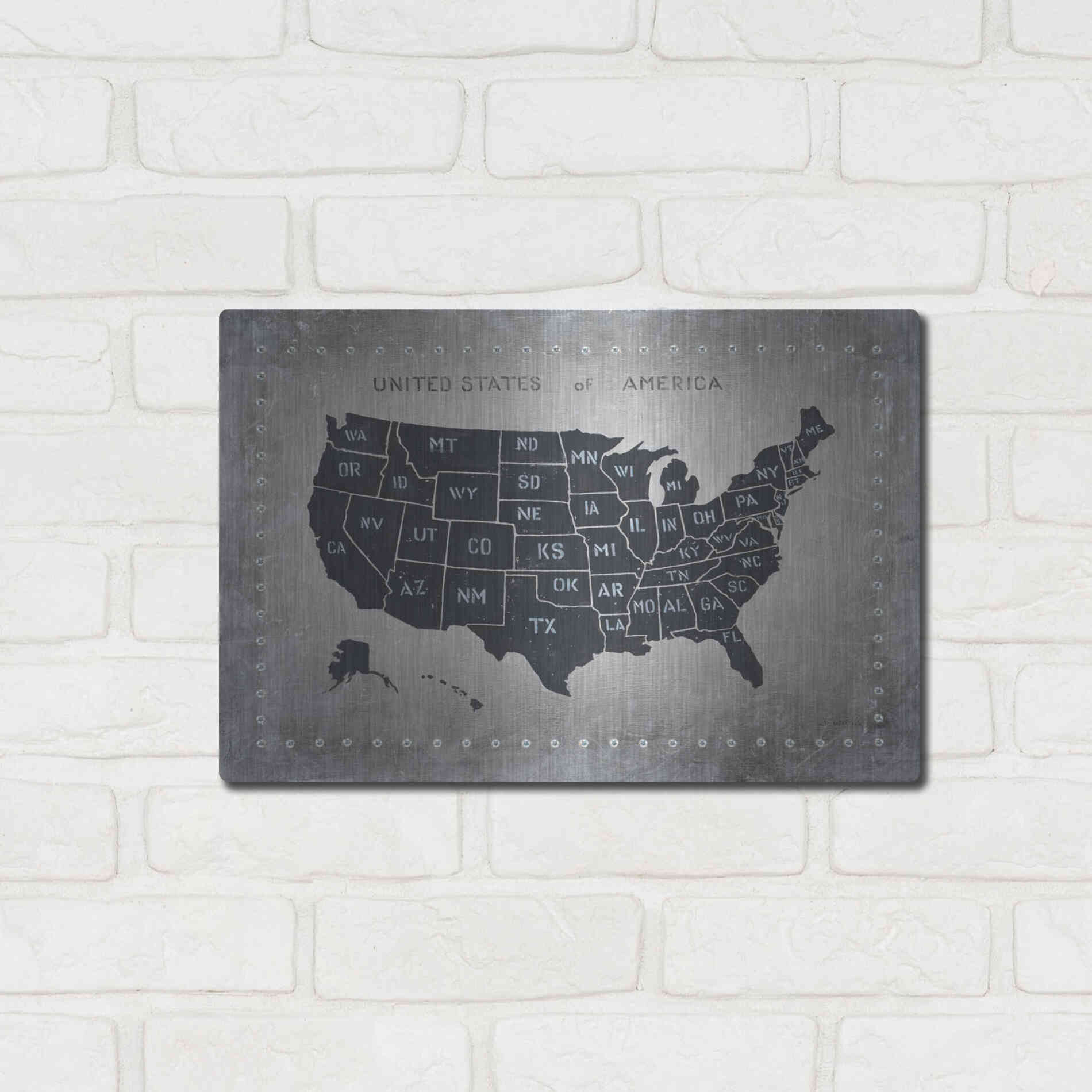 Luxe Metal Art 'Riveting USA Map' by James Wiens, Metal Wall Art,16x12