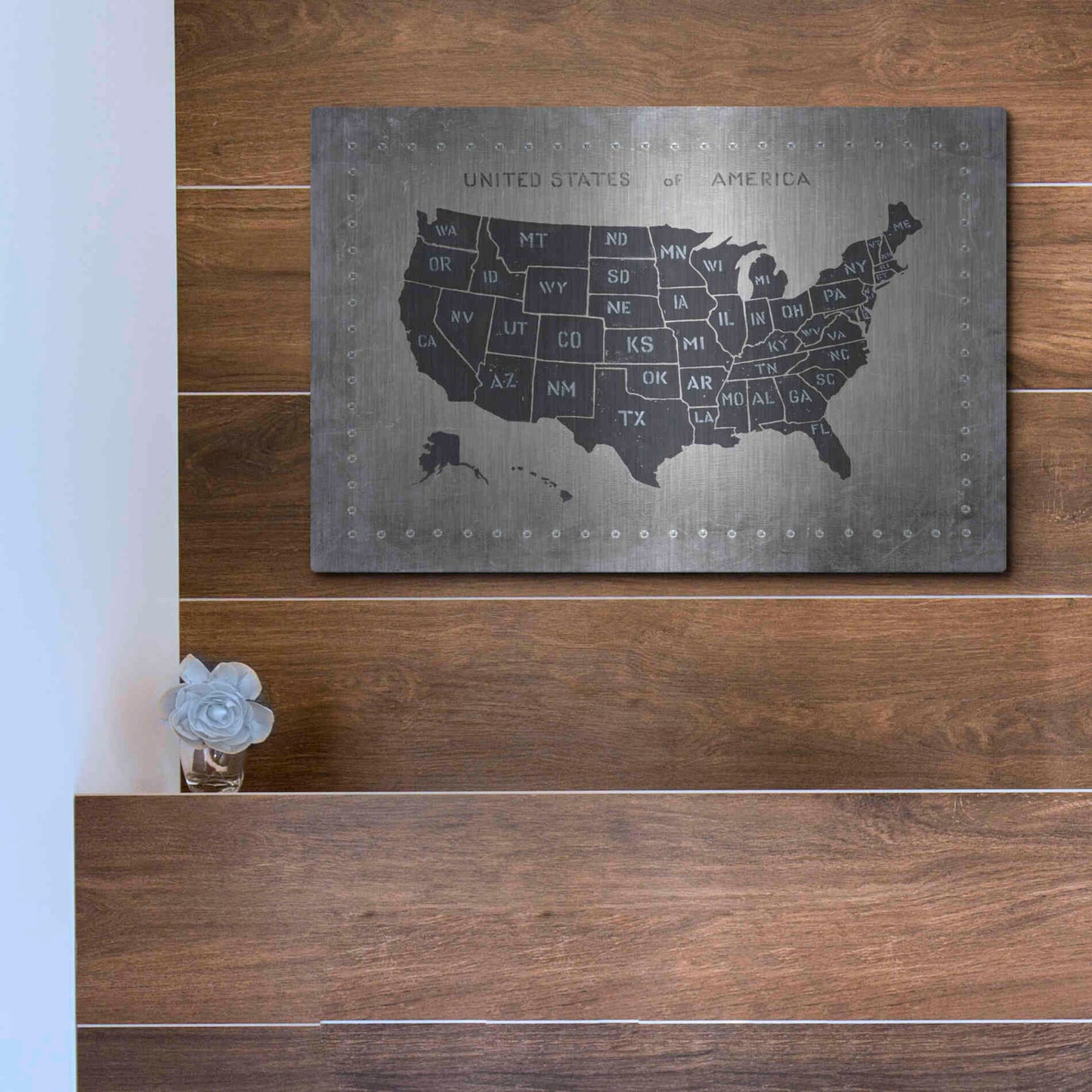 Luxe Metal Art 'Riveting USA Map' by James Wiens, Metal Wall Art,16x12
