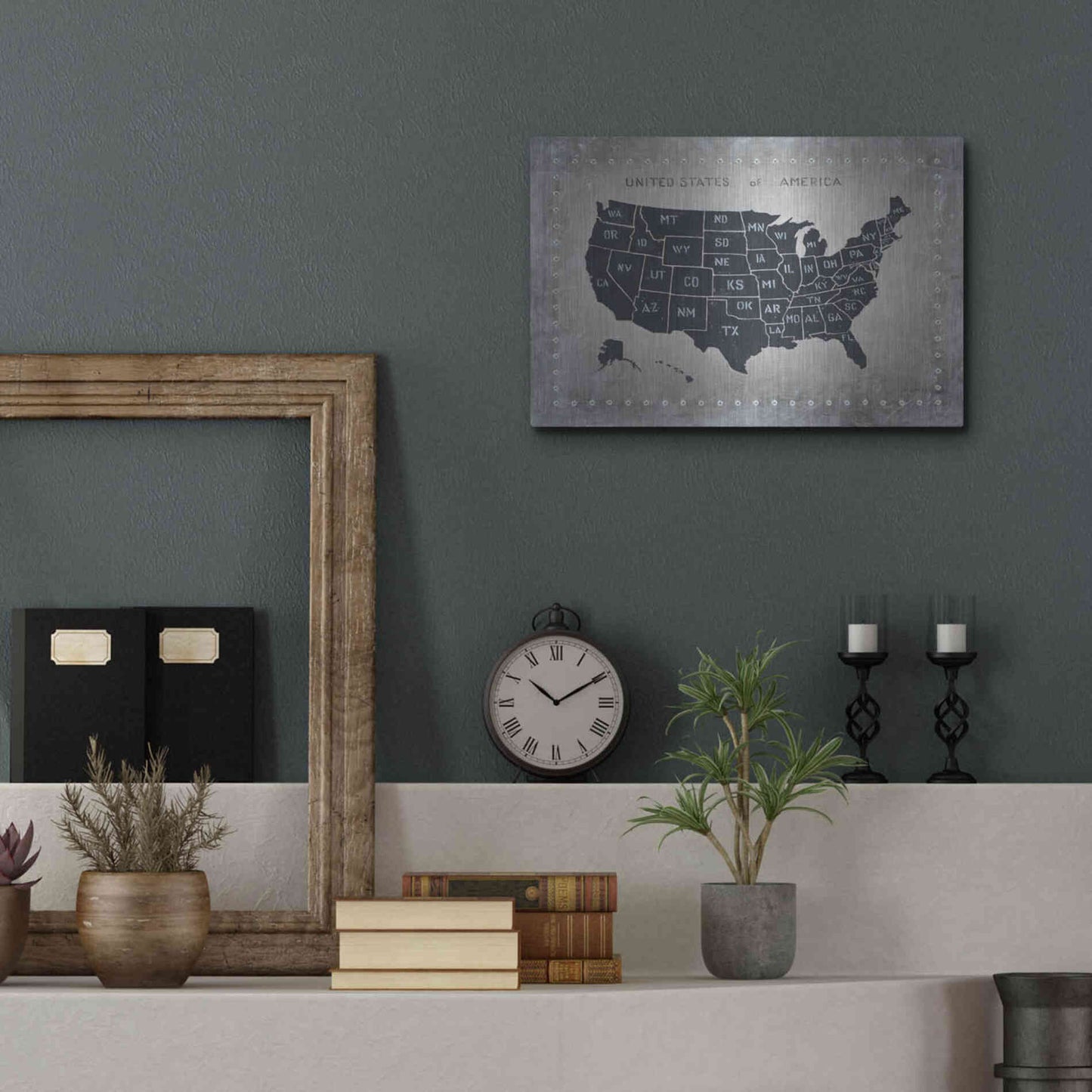 Luxe Metal Art 'Riveting USA Map' by James Wiens, Metal Wall Art,16x12