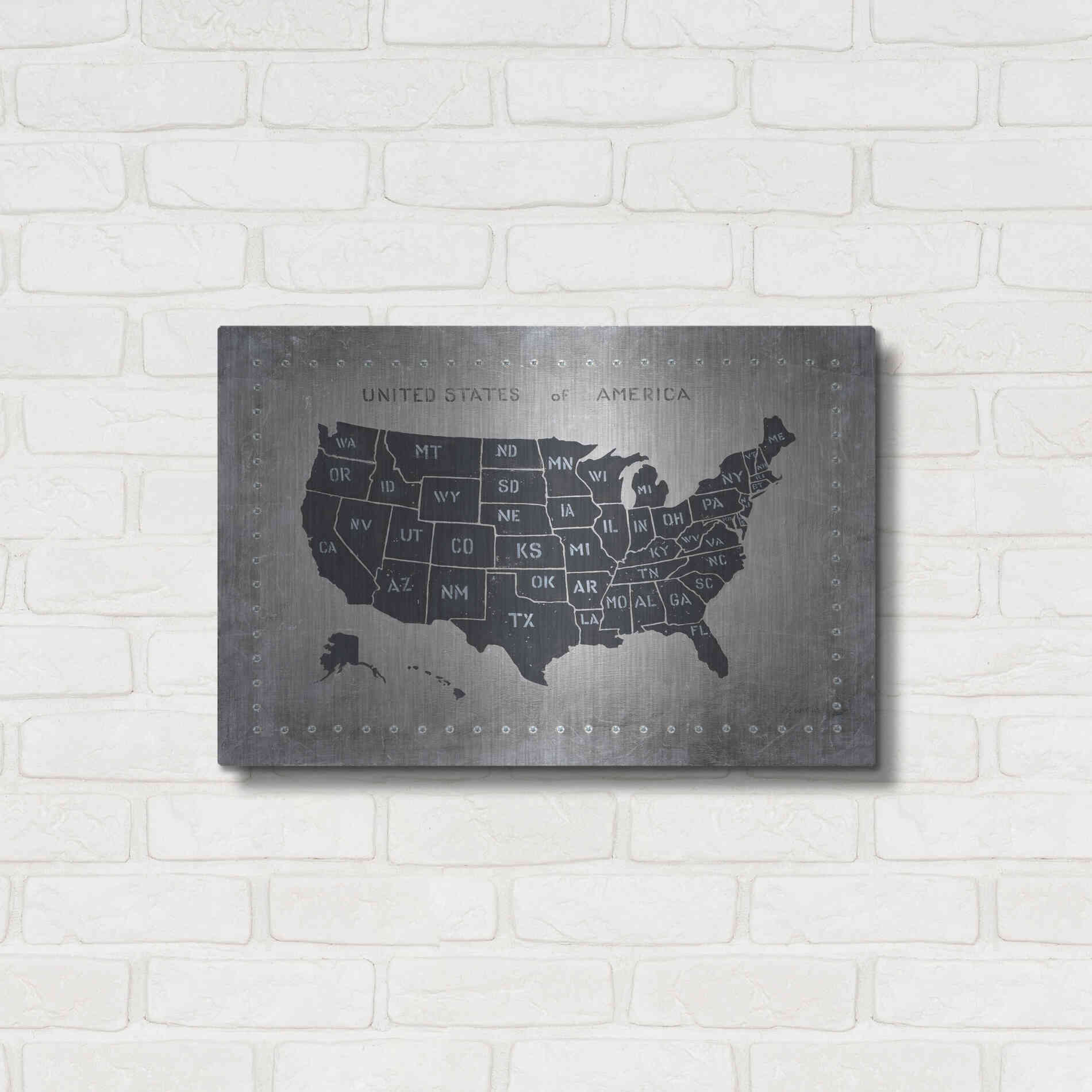 Luxe Metal Art 'Riveting USA Map' by James Wiens, Metal Wall Art,24x16