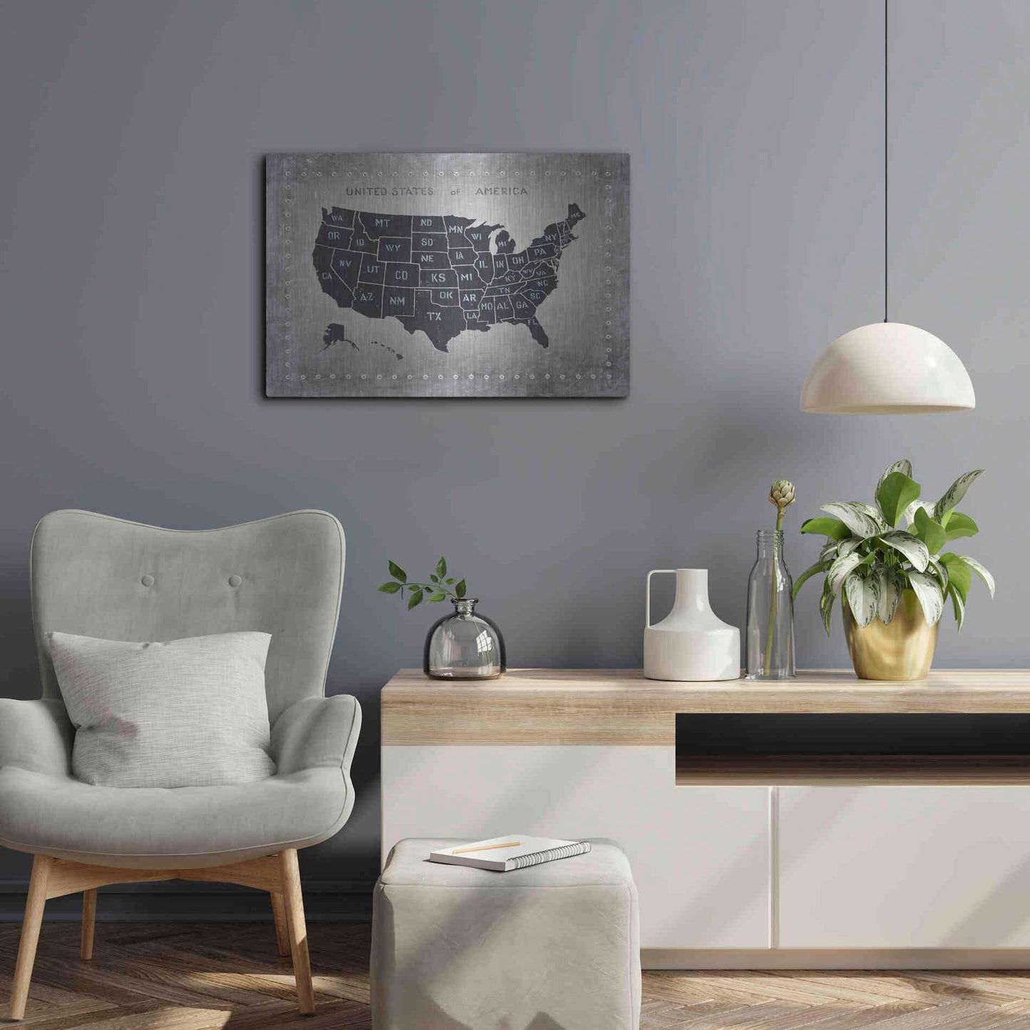 Luxe Metal Art 'Riveting USA Map' by James Wiens, Metal Wall Art,24x16