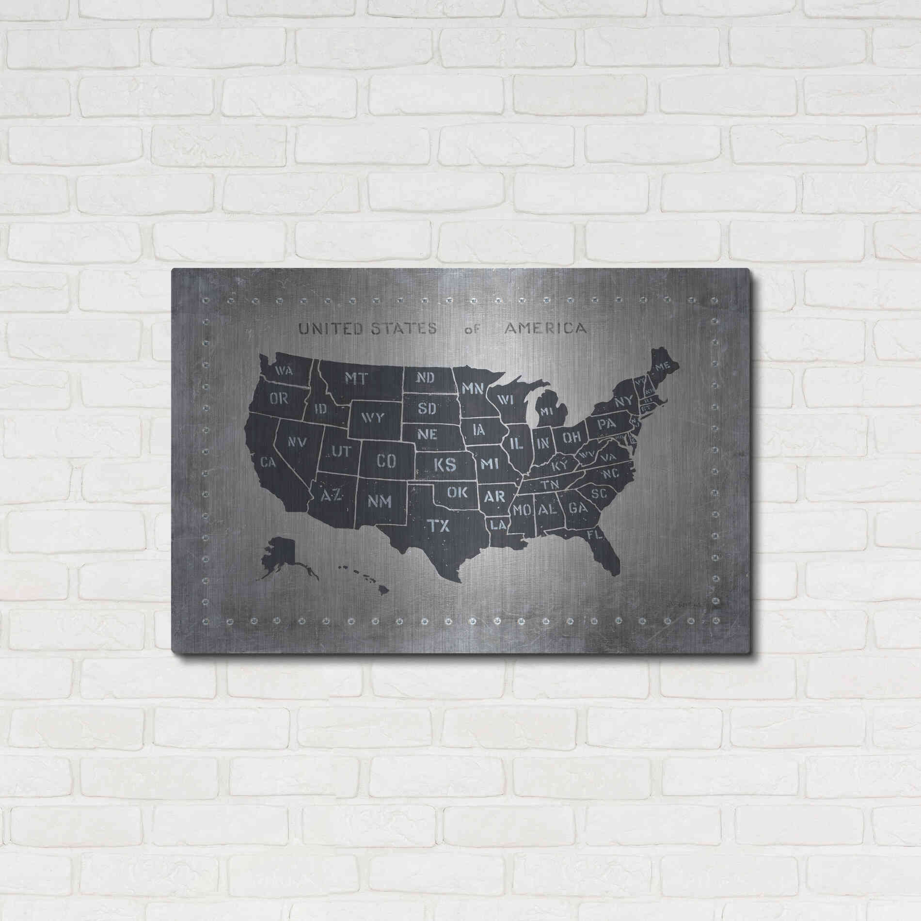 Luxe Metal Art 'Riveting USA Map' by James Wiens, Metal Wall Art,36x24