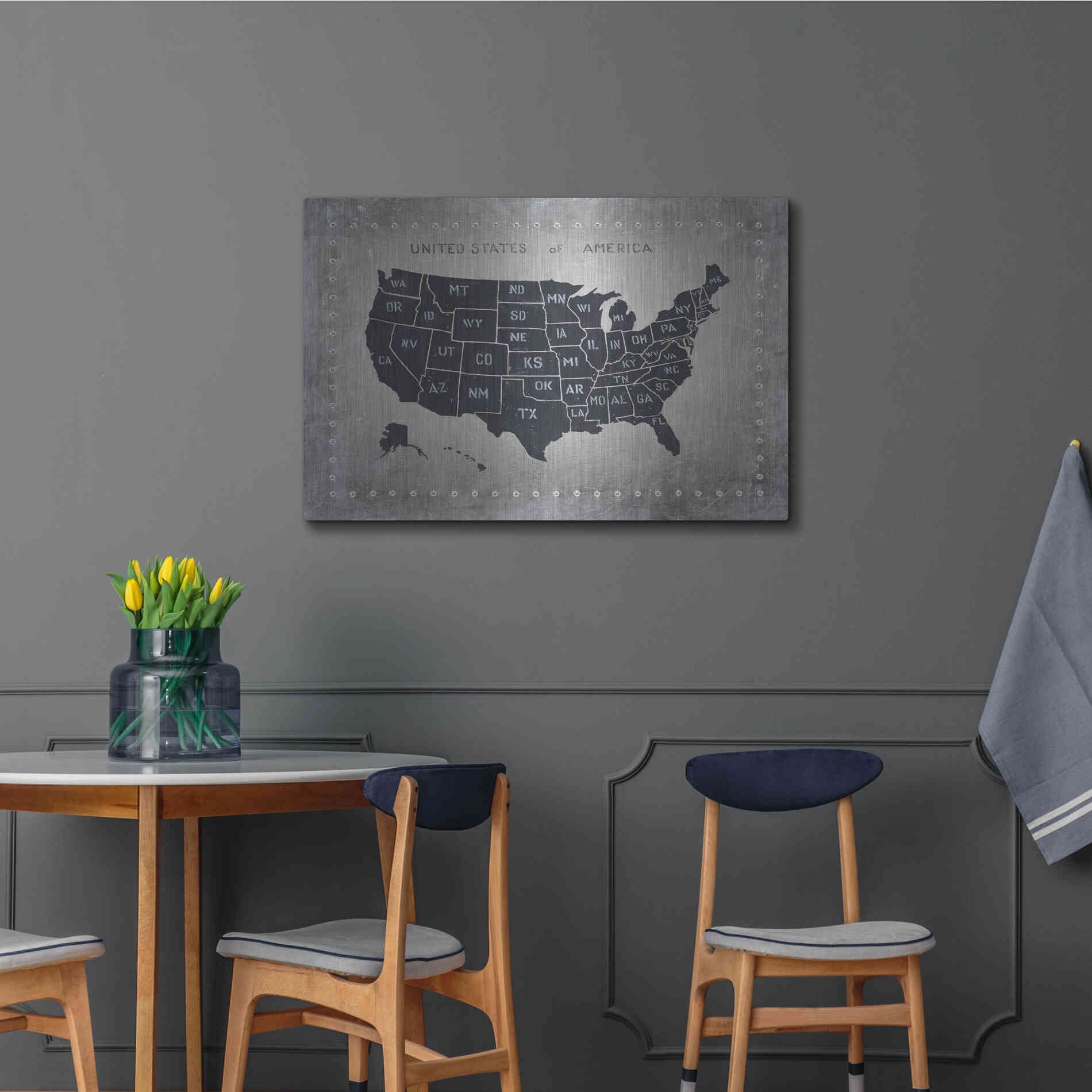 Luxe Metal Art 'Riveting USA Map' by James Wiens, Metal Wall Art,36x24