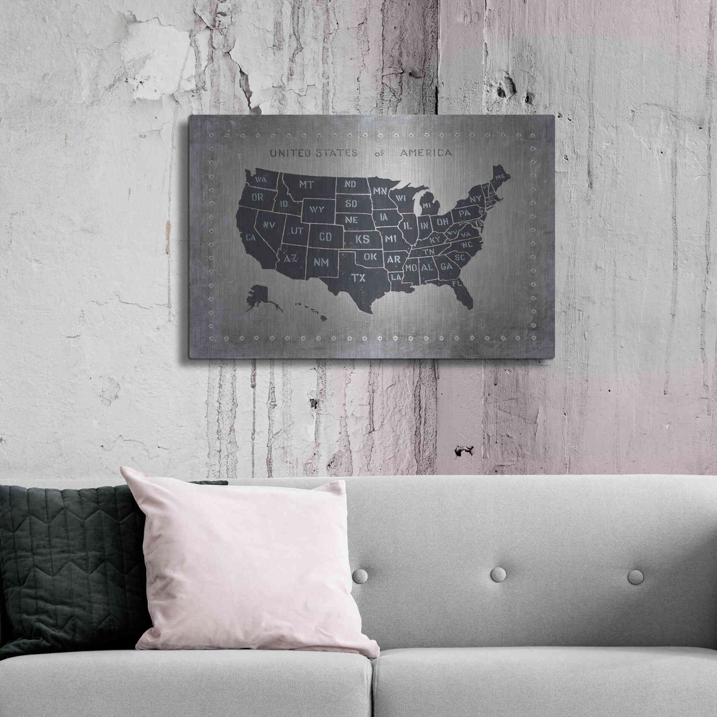 Luxe Metal Art 'Riveting USA Map' by James Wiens, Metal Wall Art,36x24