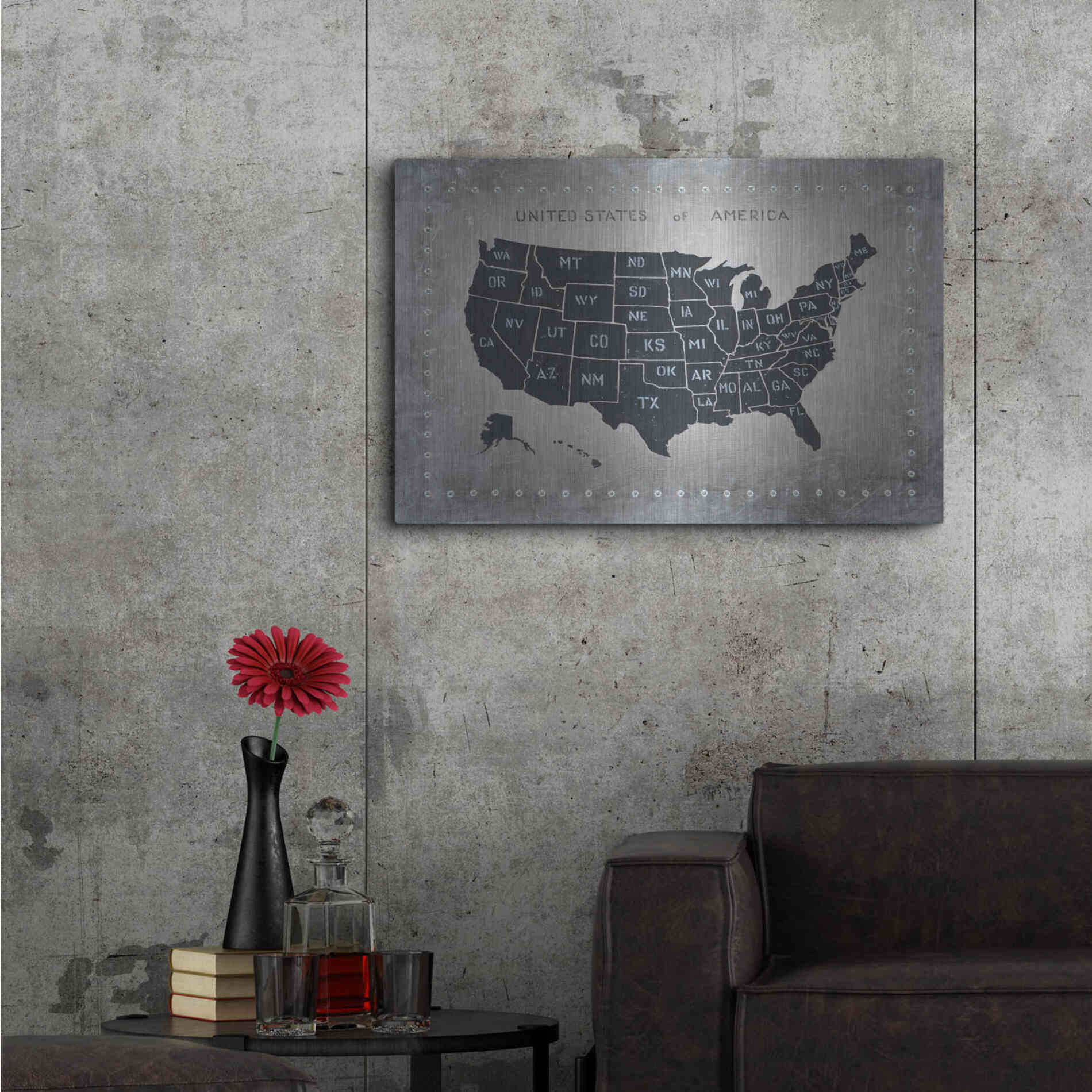 Luxe Metal Art 'Riveting USA Map' by James Wiens, Metal Wall Art,36x24