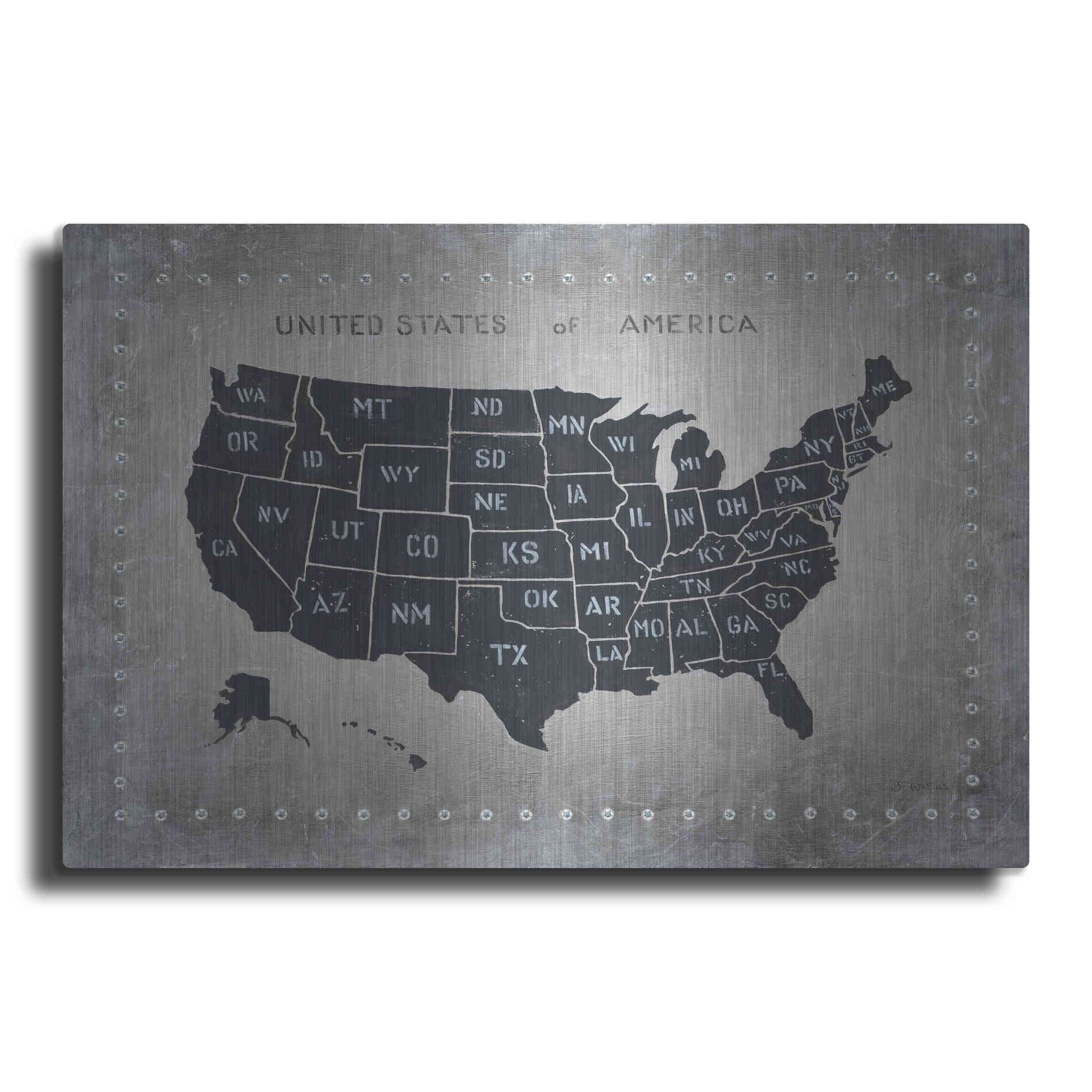 Luxe Metal Art 'Riveting USA Map' by James Wiens, Metal Wall Art