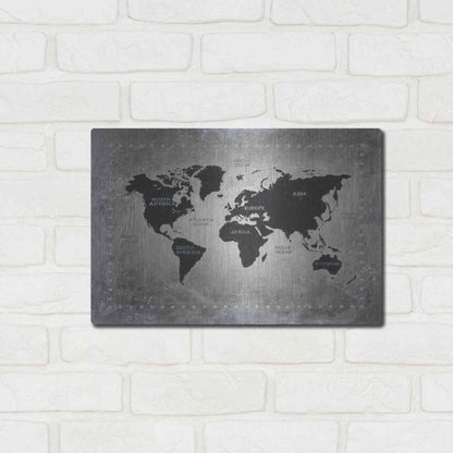 Luxe Metal Art 'Riveting World Map' by James Wiens, Metal Wall Art,16x12