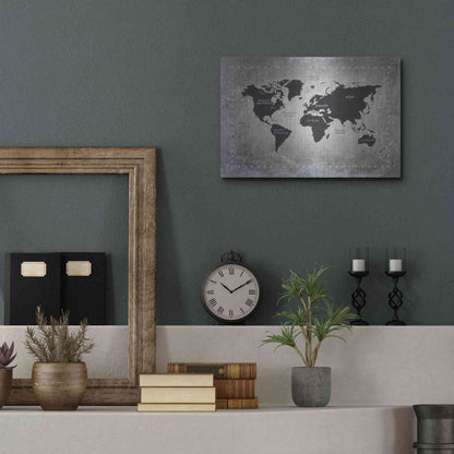 Luxe Metal Art 'Riveting World Map' by James Wiens, Metal Wall Art,16x12