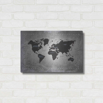 Luxe Metal Art 'Riveting World Map' by James Wiens, Metal Wall Art,24x16