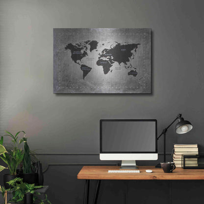 Luxe Metal Art 'Riveting World Map' by James Wiens, Metal Wall Art,36x24