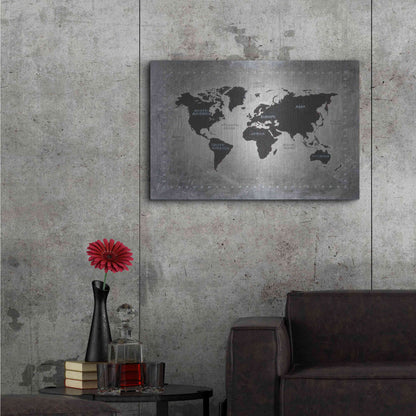 Luxe Metal Art 'Riveting World Map' by James Wiens, Metal Wall Art,36x24