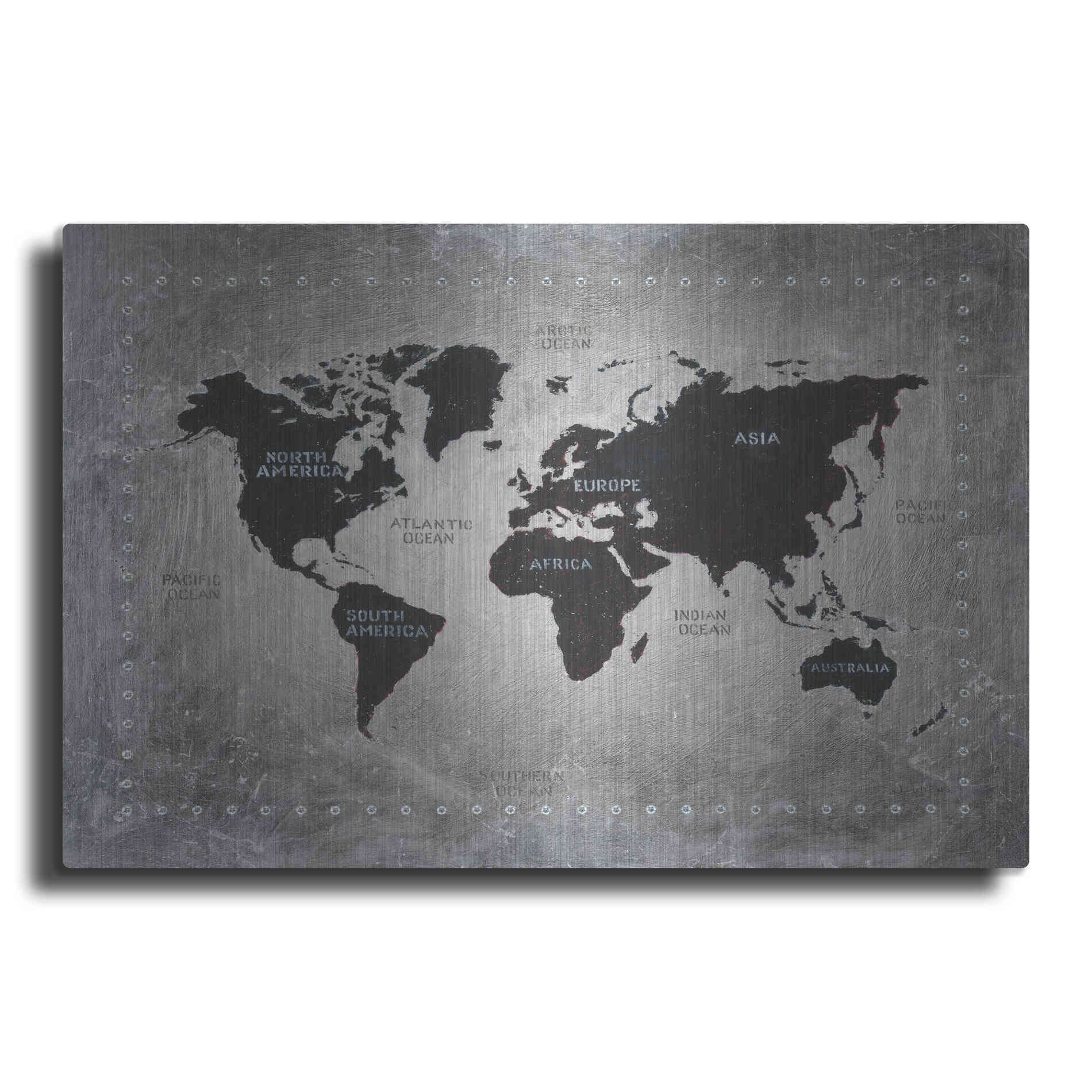 Luxe Metal Art 'Riveting World Map' by James Wiens, Metal Wall Art
