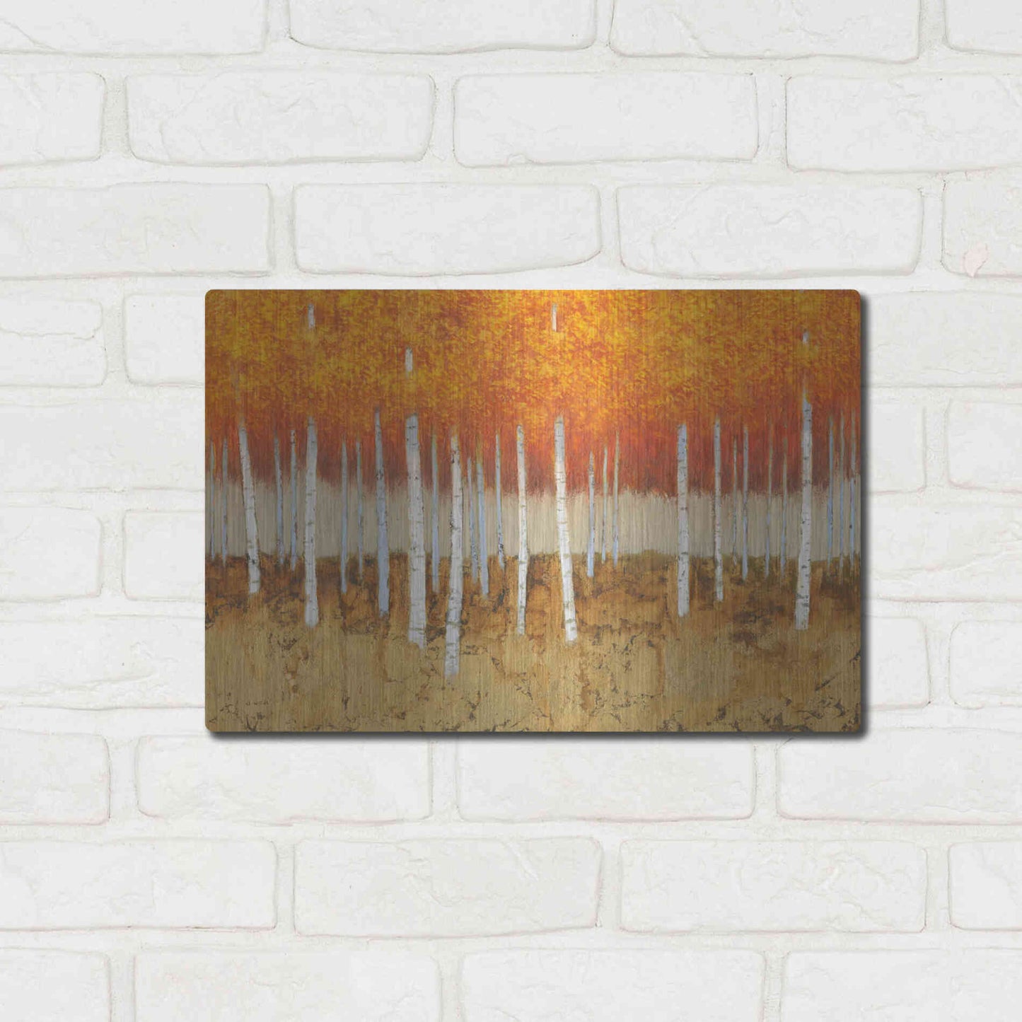 Luxe Metal Art 'Autumn Birches' by James Wiens, Metal Wall Art,16x12